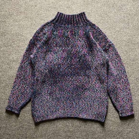 VTG 90s Express Tricot Multicolor Chenille Mock Neck Wool Blend Sweater Size Med - Picture 2 of 16